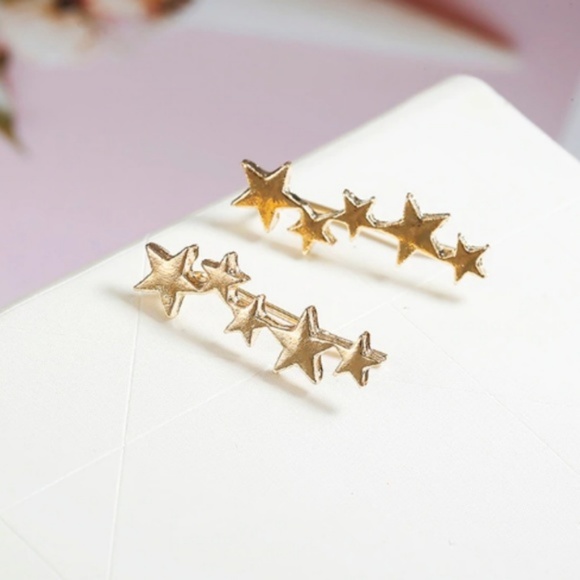Boho Gold Stars Climber Crawler Stud Earrings - Picture 3 of 4